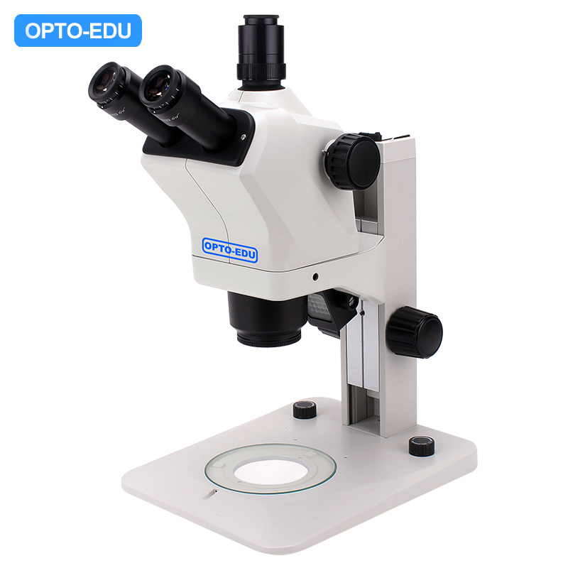 OPTO-EDU Stereo Microscope with Large Zoom Lens 0.6x-5.5x, Zoom Ratio 1:9.1, and 125 mm Working Distance for Life Sciences & Industrial Inspection